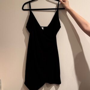 Black Spaghetti Asymmetrical Slip Dress
